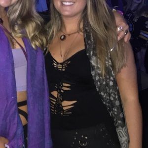 Black cut/slit weaved top